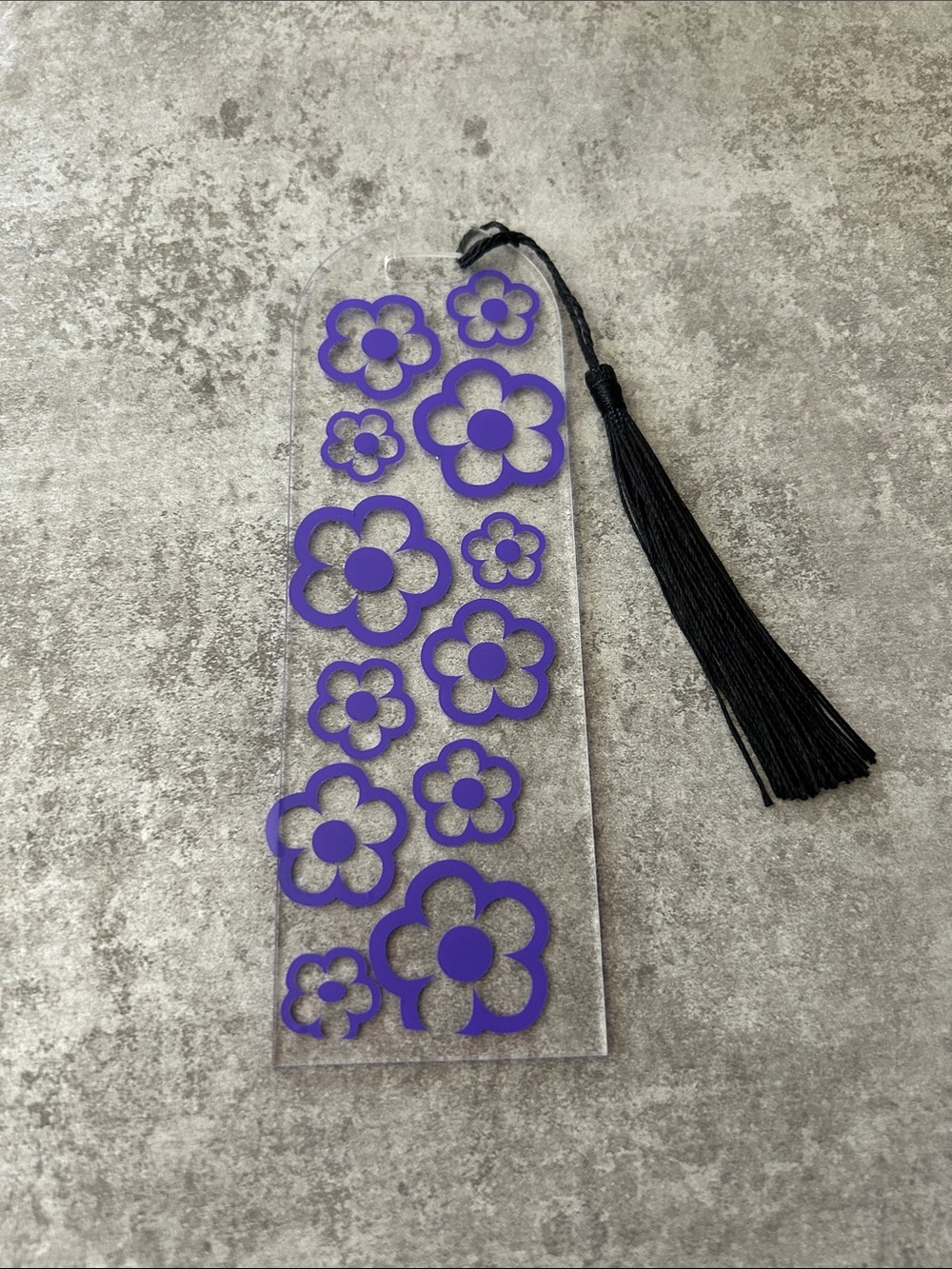 Purple Floral Acrylic Bookmark with Black Tassel